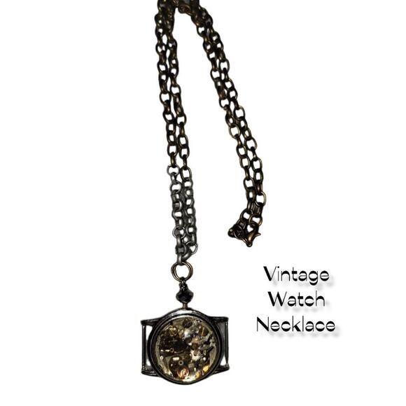 Vintage Watch Parts Resin Necklace (N42) - Picture 3 of 4